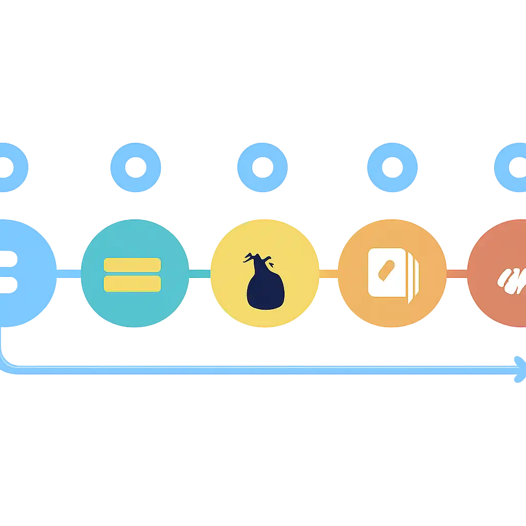 Five numbered circular icons connected by arrows in a horizontal flow, Teen Patti Joy steps