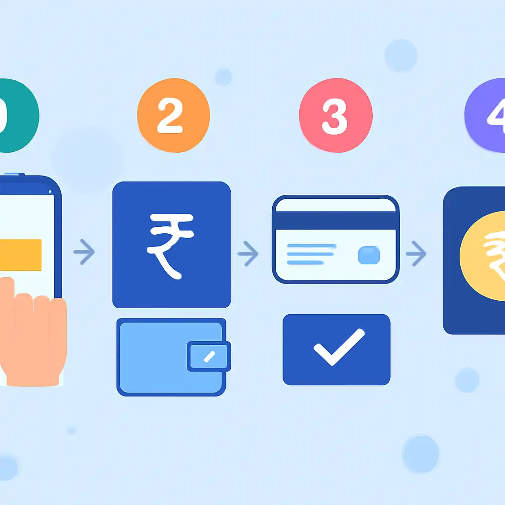 Annotated step diagram: minimum deposit process with numbered callouts, Teen Patti Joy