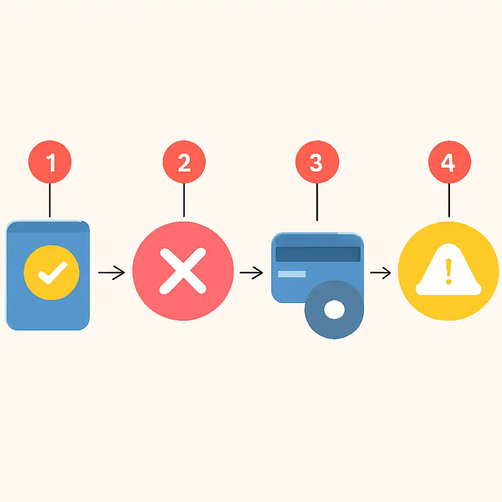Annotated step diagram: failed transactions process with numbered callouts, Teen Patti Joy