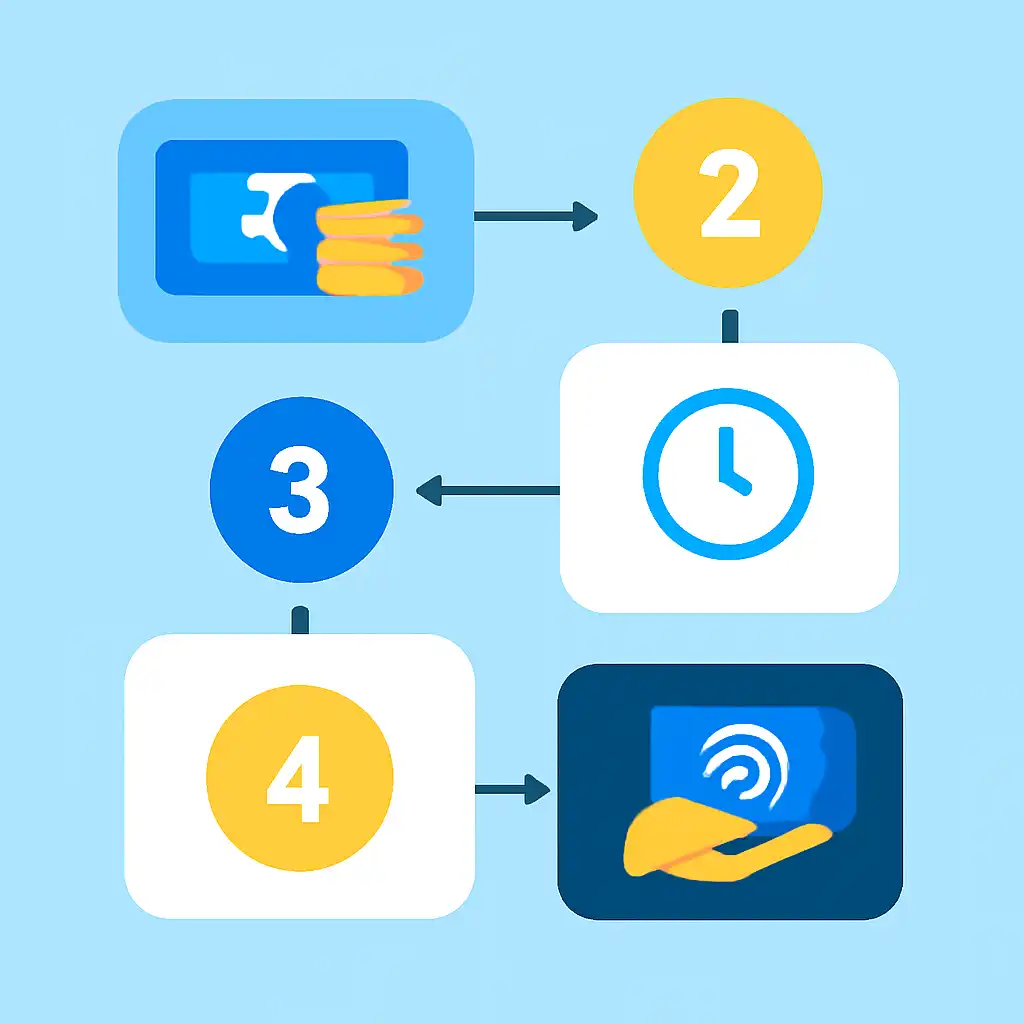 Annotated step diagram: payout timings process with numbered callouts, Teen Patti Joy