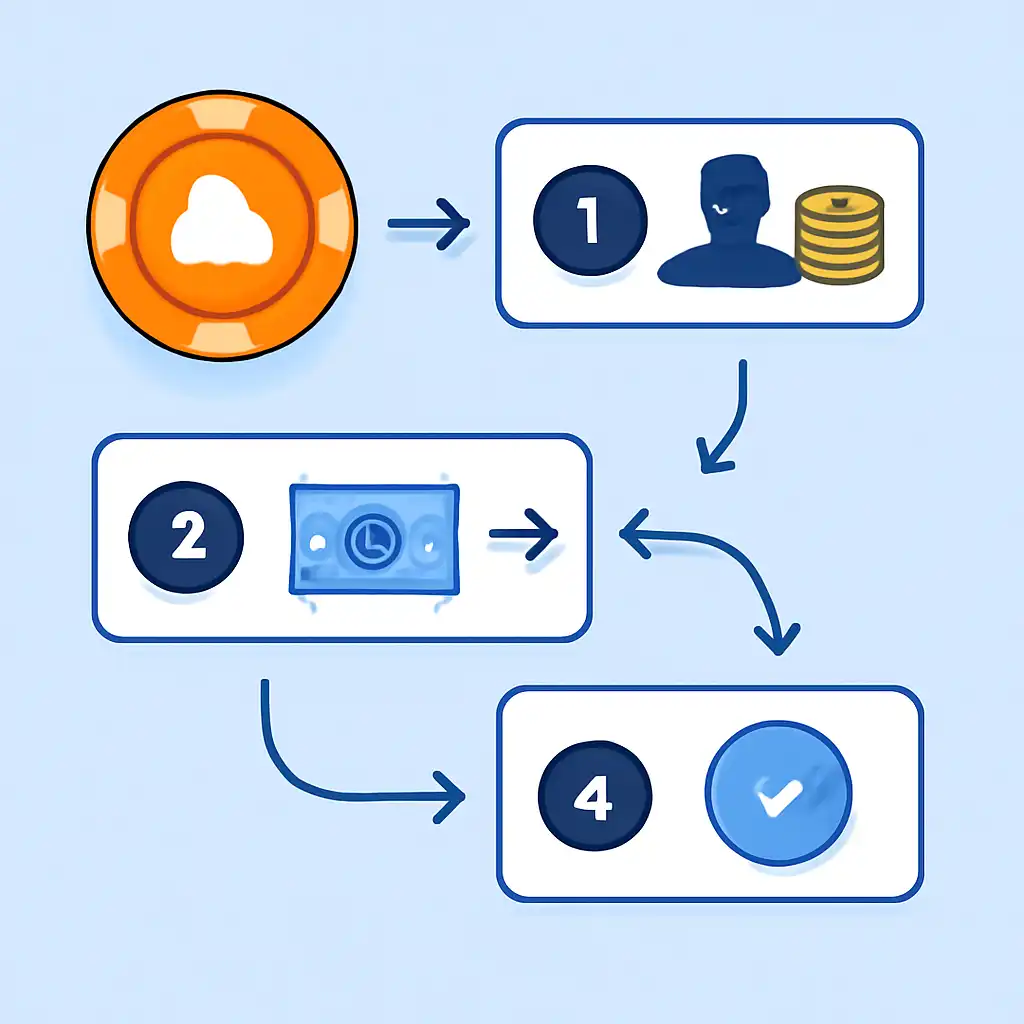 Annotated step diagram: wagering requirements process with numbered callouts, Teen Patti Joy