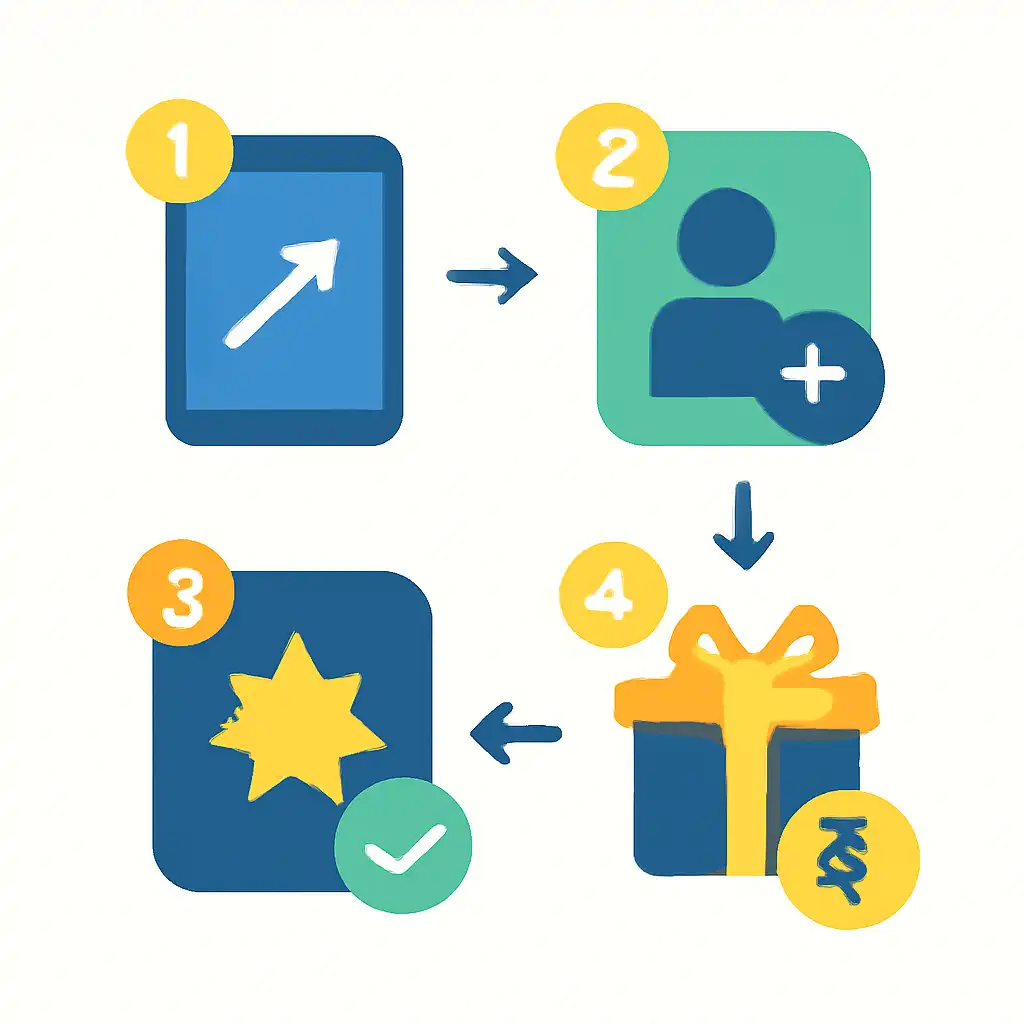 Annotated step diagram: referral rewards process with numbered callouts, Teen Patti Joy