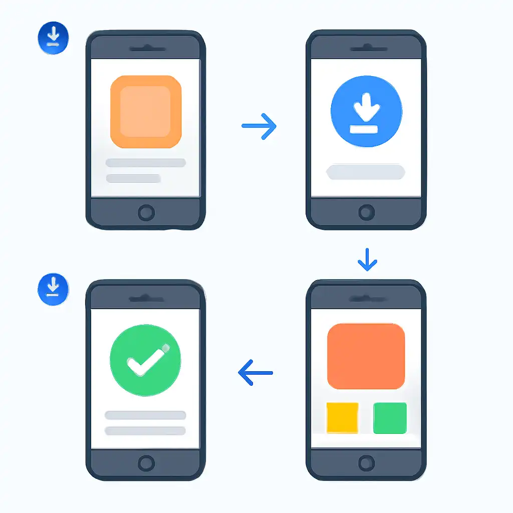 Annotated step diagram: ios app install process with numbered callouts, Teen Patti Joy
